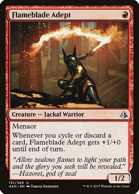 Flameblade Adept, carta Magic di tipo Creature — Jackal Warrior illustrata da Tomasz Jedruszek