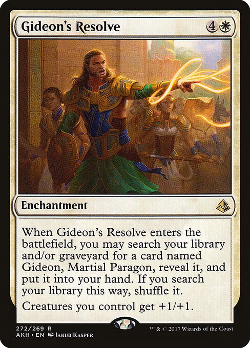 Gideon's Resolve, carta Magic di tipo Enchantment illustrata da Jakub Kasper