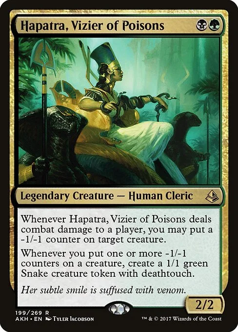 Hapatra, Vizier of Poisons, carta Magic di tipo Legendary Creature — Human Cleric illustrata da Tyler Jacobson