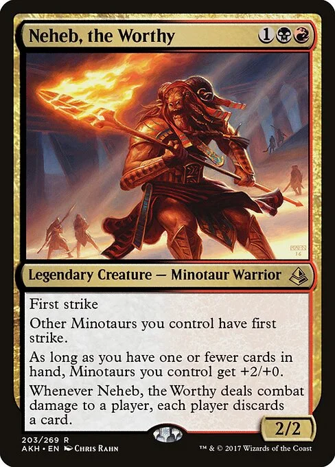 Neheb, the Worthy, carta Magic di tipo Legendary Creature — Minotaur Warrior illustrata da Chris Rahn