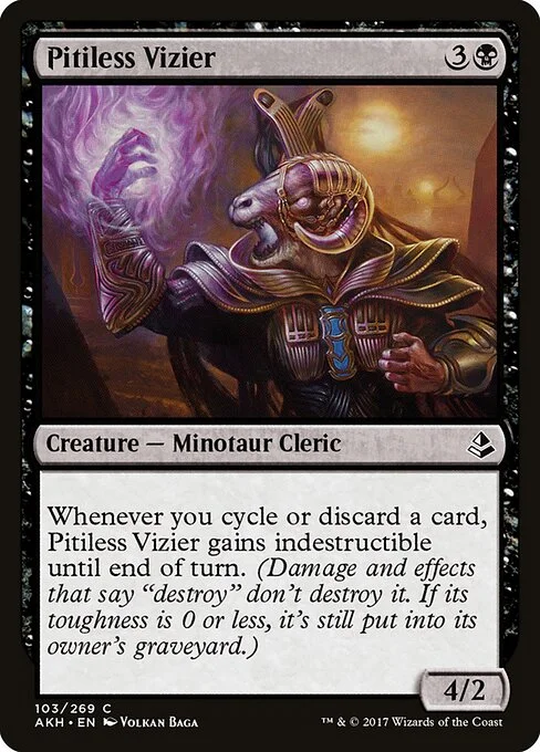 Pitiless Vizier, carta Magic di tipo Creature — Minotaur Cleric illustrata da Volkan Baǵa