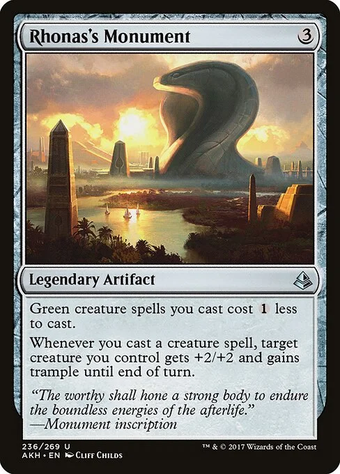 Rhonas's Monument, carta Magic di tipo Legendary Artifact illustrata da Cliff Childs