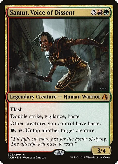 Samut, Voice of Dissent, carta Magic di tipo Legendary Creature — Human Warrior illustrata da Aleksi Briclot