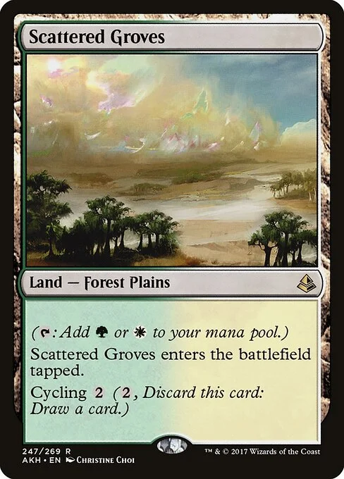Scattered Groves, carta Magic di tipo Land — Forest Plains illustrata da Christine Choi