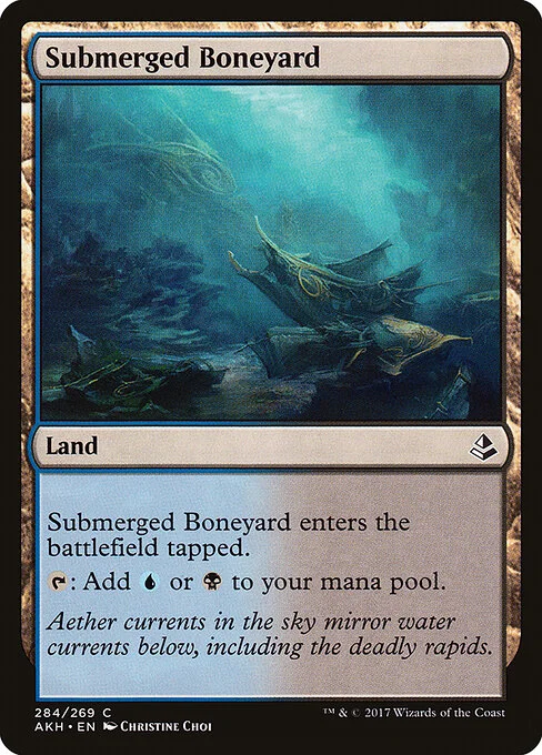 Submerged Boneyard, carta Magic di tipo Land illustrata da Christine Choi