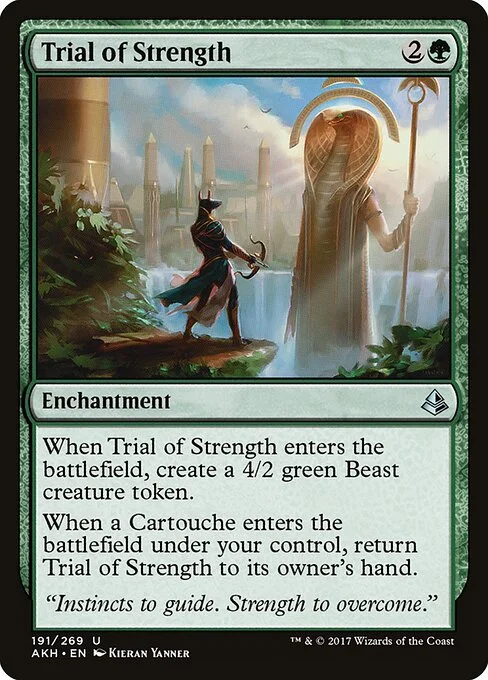 Trial of Strength, carta Magic di tipo Enchantment illustrata da Kieran Yanner