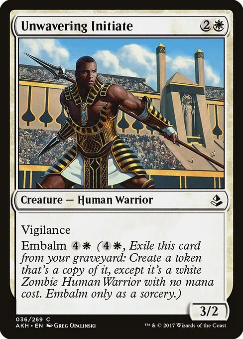 Unwavering Initiate, carta Magic di tipo Creature — Human Warrior illustrata da Greg Opalinski