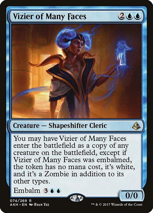Vizier of Many Faces, carta Magic di tipo Creature — Shapeshifter Cleric illustrata da Ryan Yee