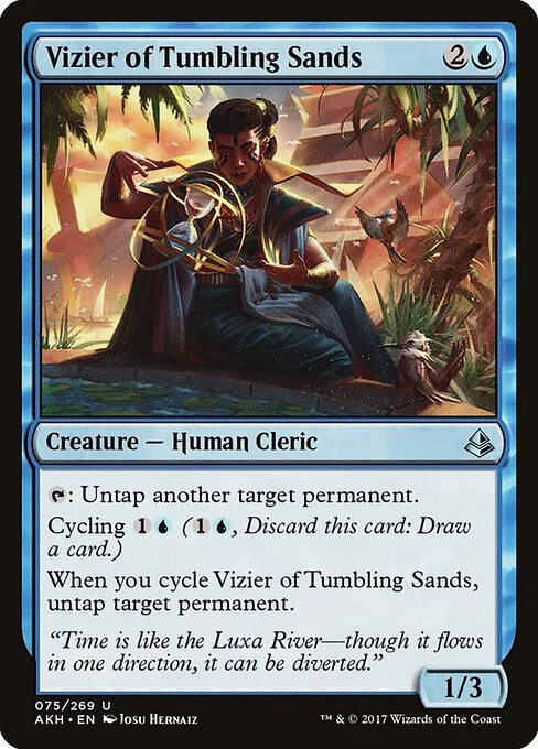 Vizier of Tumbling Sands, carta Magic di tipo Creature — Human Cleric illustrata da Josu Hernaiz