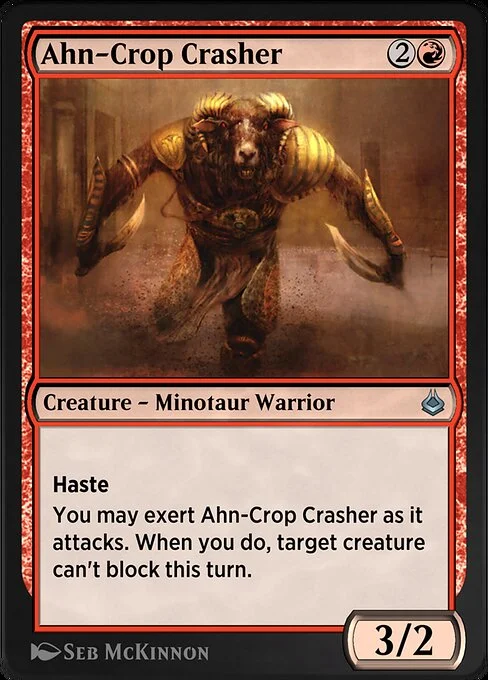 Ahn-Crop Crasher, carta Magic di tipo Creature — Minotaur Warrior illustrata da Seb McKinnon