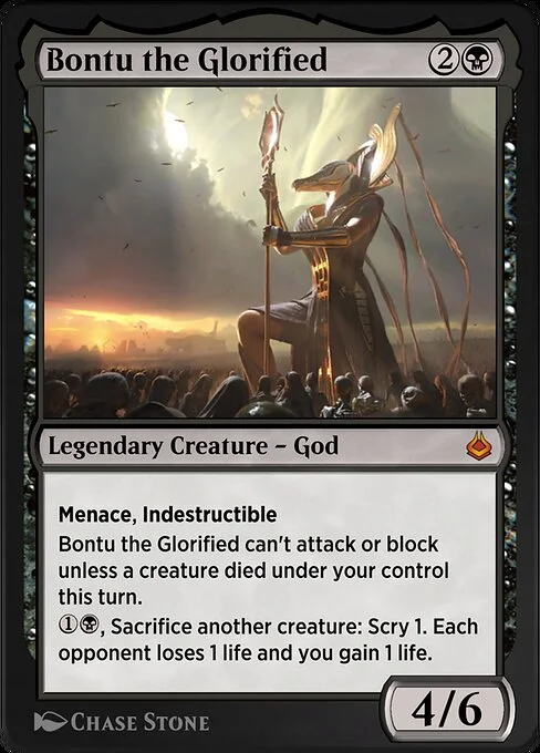 Bontu the Glorified, carta Magic di tipo Legendary Creature — God illustrata da Chase Stone
