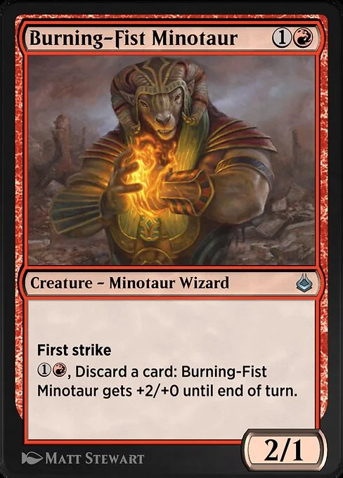 Burning-Fist Minotaur, carta Magic di tipo Creature — Minotaur Wizard illustrata da Matt Stewart