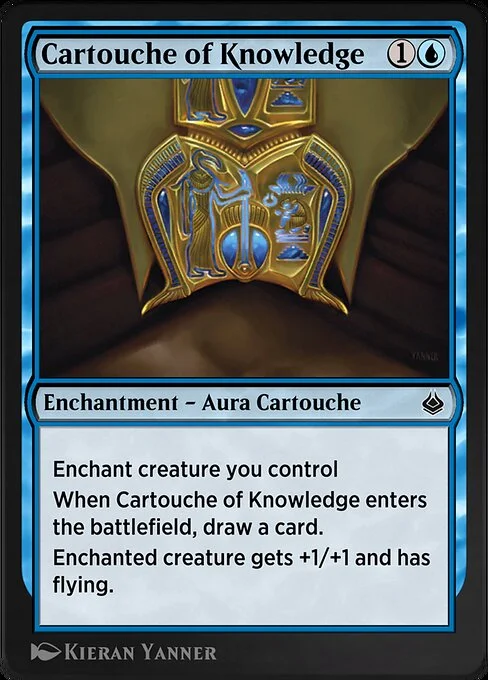 Cartouche of Knowledge, carta Magic di tipo Enchantment — Aura Cartouche illustrata da Kieran Yanner