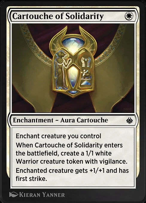 Cartouche of Solidarity, carta Magic di tipo Enchantment — Aura Cartouche illustrata da Kieran Yanner