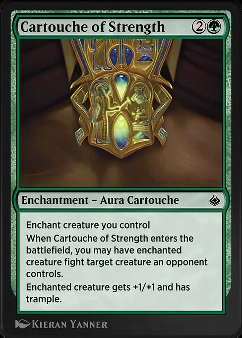 Cartouche of Strength, carta Magic di tipo Enchantment — Aura Cartouche illustrata da Kieran Yanner