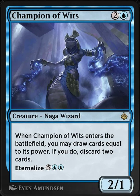 Champion of Wits, carta Magic di tipo Creature — Snake Wizard illustrata da Even Amundsen