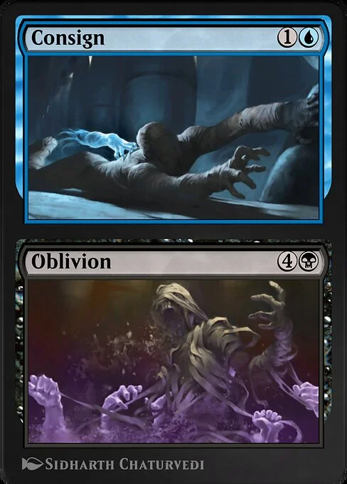 Consign // Oblivion, carta Magic di tipo Instant // Sorcery illustrata da Sidharth Chaturvedi