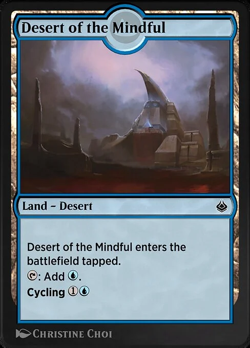 Desert of the Mindful, carta Magic di tipo Land — Desert illustrata da Christine Choi