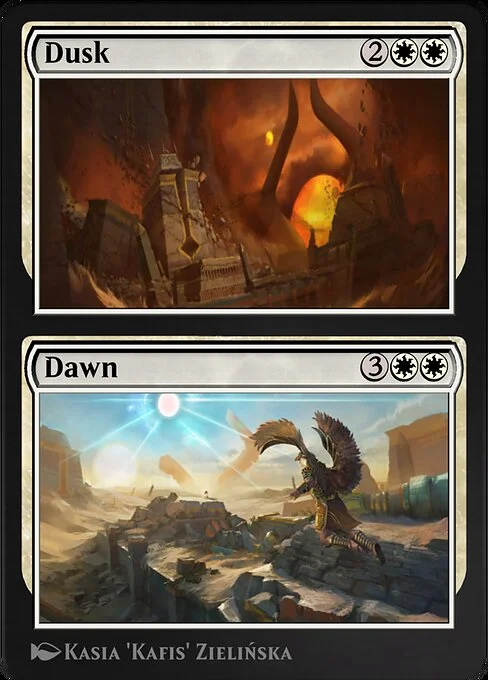 Dusk // Dawn, carta Magic di tipo Sorcery // Sorcery illustrata da Kasia 'Kafis' Zielińska