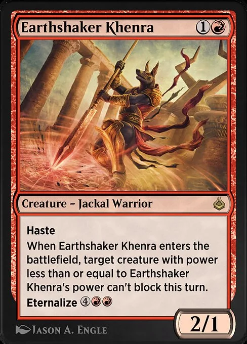Earthshaker Khenra, carta Magic di tipo Creature — Jackal Warrior illustrata da Jason A. Engle