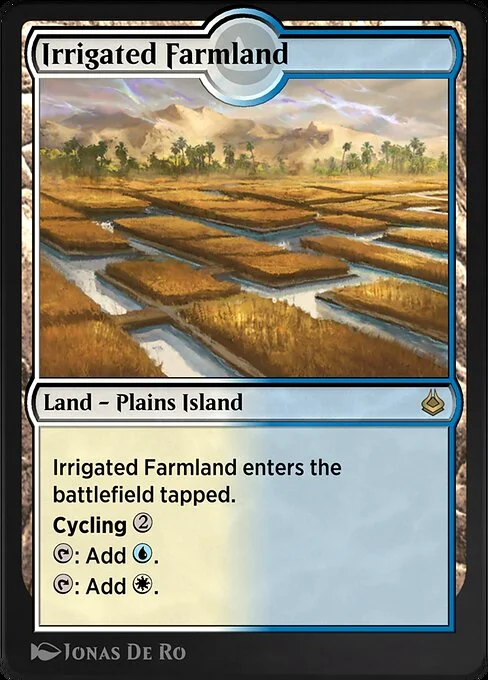 Irrigated Farmland, carta Magic di tipo Land — Plains Island illustrata da Jonas De Ro