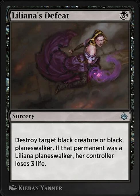 Liliana's Defeat, carta Magic di tipo Sorcery illustrata da Kieran Yanner