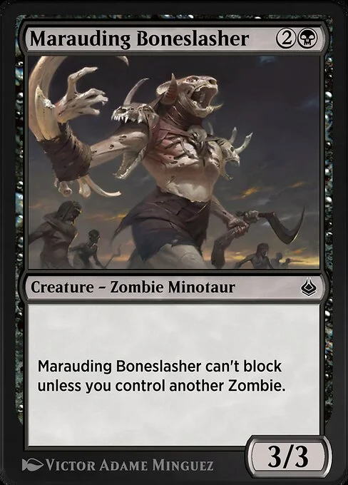 Marauding Boneslasher, carta Magic di tipo Creature — Zombie Minotaur illustrata da Victor Adame Minguez