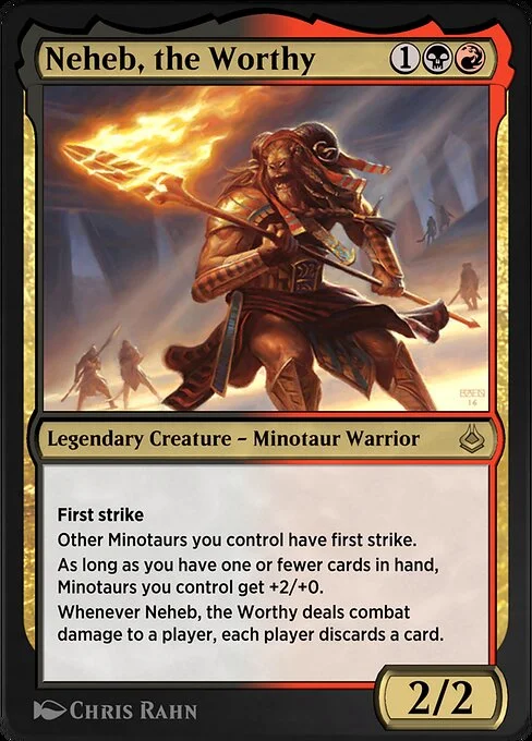 Neheb, the Worthy, carta Magic di tipo Legendary Creature — Minotaur Warrior illustrata da Chris Rahn