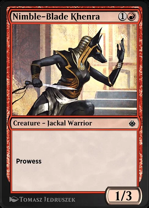 Nimble-Blade Khenra, carta Magic di tipo Creature — Jackal Warrior illustrata da Tomasz Jedruszek