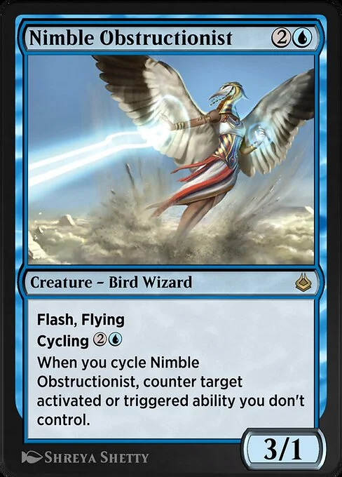 Nimble Obstructionist, carta Magic di tipo Creature — Bird Wizard illustrata da Shreya Shetty