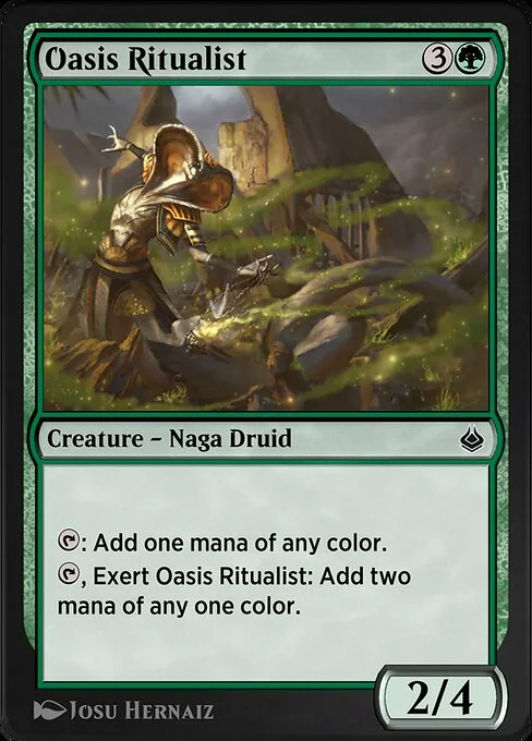 Oasis Ritualist, carta Magic di tipo Creature — Snake Druid illustrata da Josu Hernaiz
