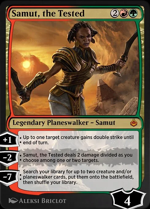 Samut, the Tested, carta Magic di tipo Legendary Planeswalker — Samut illustrata da Aleksi Briclot