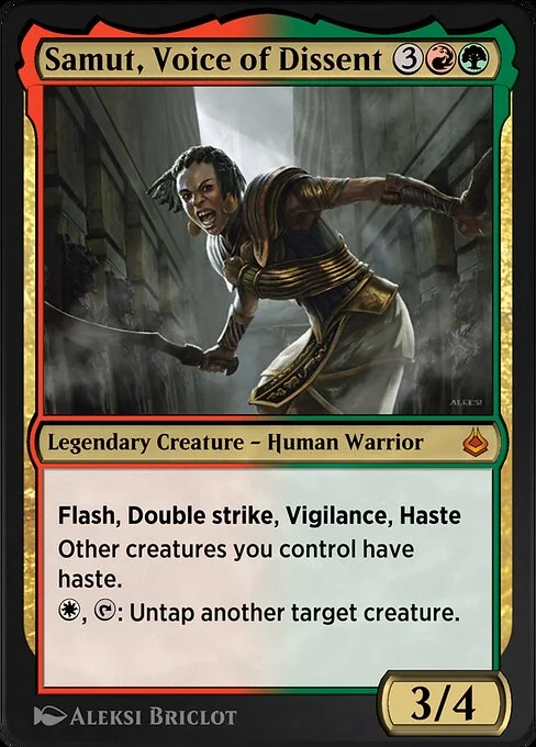 Samut, Voice of Dissent, carta Magic di tipo Legendary Creature — Human Warrior illustrata da Aleksi Briclot