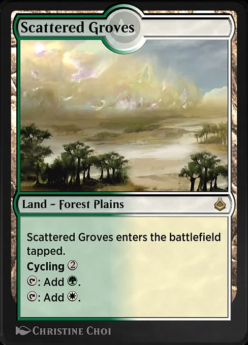 Scattered Groves, carta Magic di tipo Land — Forest Plains illustrata da Christine Choi
