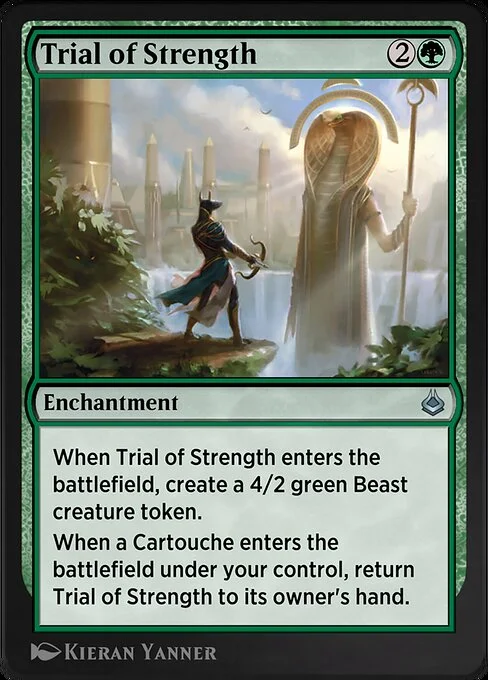 Trial of Strength, carta Magic di tipo Enchantment illustrata da Kieran Yanner