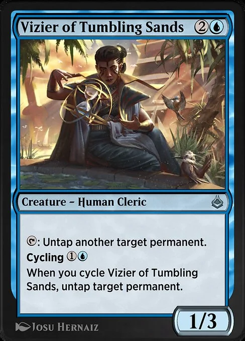 Vizier of Tumbling Sands, carta Magic di tipo Creature — Human Cleric illustrata da Josu Hernaiz
