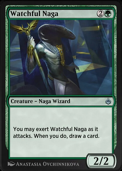 Watchful Naga, carta Magic di tipo Creature — Snake Wizard illustrata da Anastasia Ovchinnikova