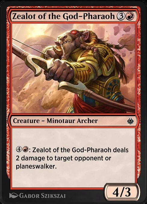 Zealot of the God-Pharaoh, carta Magic di tipo Creature — Minotaur Archer illustrata da Gabor Szikszai