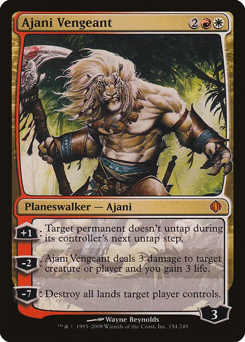 Ajani Vengeant, carta Magic di tipo Legendary Planeswalker — Ajani illustrata da Wayne Reynolds