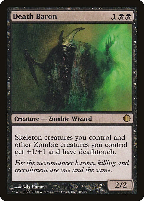 Death Baron, carta Magic di tipo Creature — Zombie Wizard illustrata da Nils Hamm