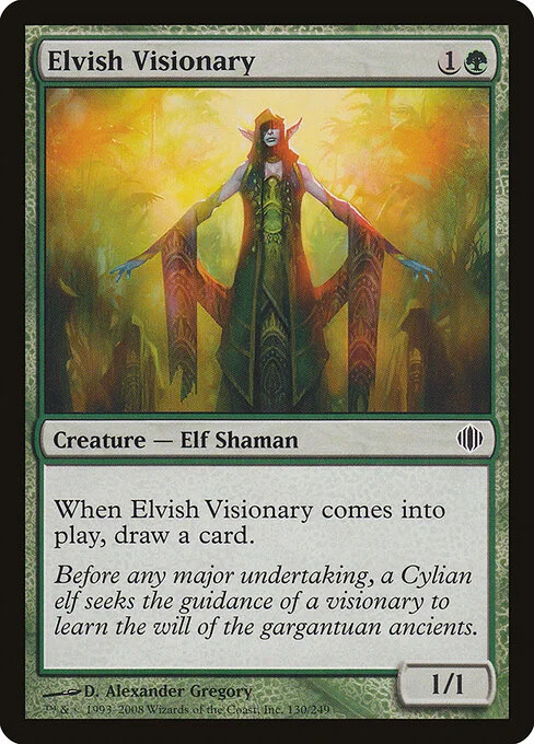 Elvish Visionary, carta Magic di tipo Creature — Elf Shaman illustrata da D. Alexander Gregory