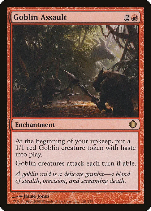 Goblin Assault, carta Magic di tipo Enchantment illustrata da Jaime Jones