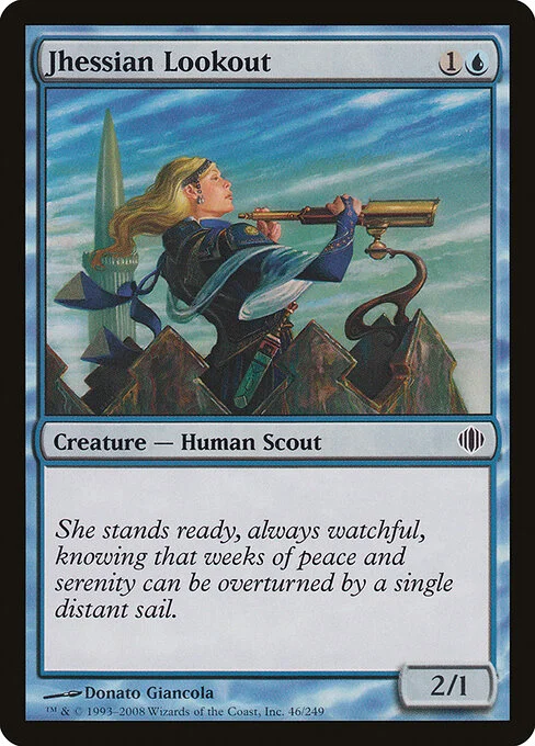 Jhessian Lookout, carta Magic di tipo Creature — Human Scout illustrata da Donato Giancola