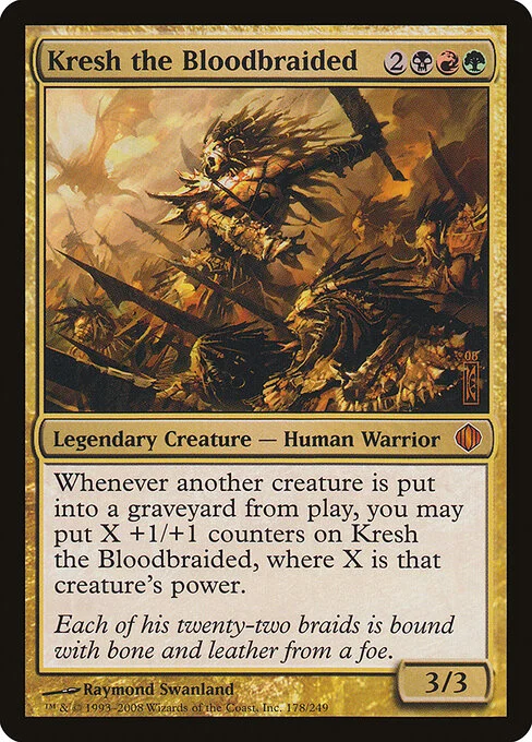 Kresh the Bloodbraided, carta Magic di tipo Legendary Creature — Human Warrior illustrata da Raymond Swanland