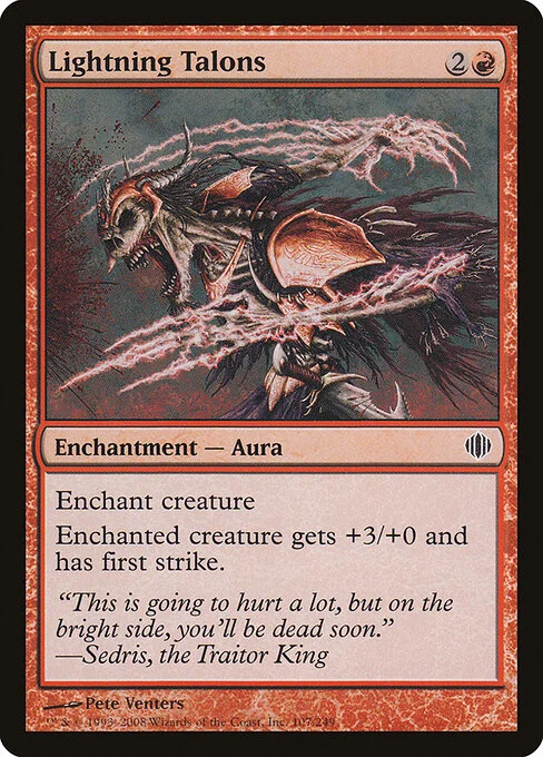 Lightning Talons, carta Magic di tipo Enchantment — Aura illustrata da Pete Venters