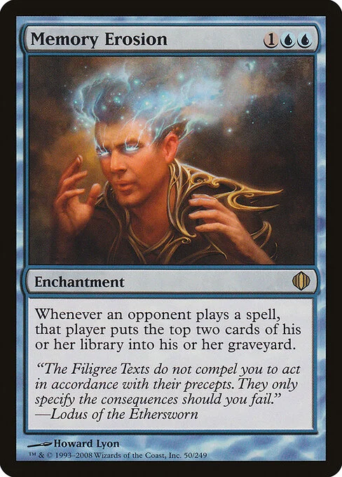 Memory Erosion, carta Magic di tipo Enchantment illustrata da Howard Lyon