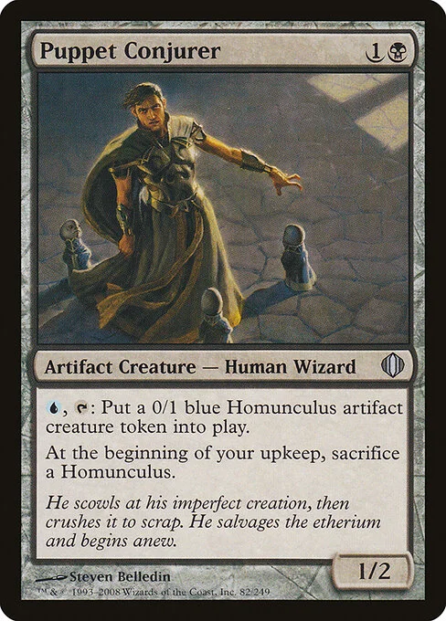 Puppet Conjurer, carta Magic di tipo Artifact Creature — Human Wizard illustrata da Steven Belledin