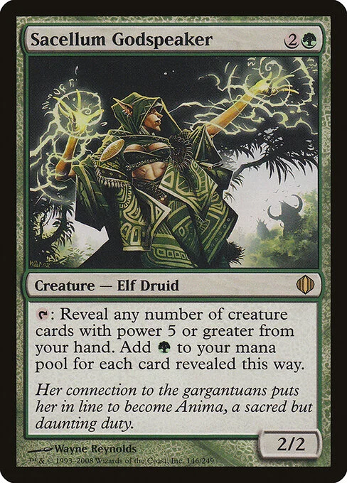 Sacellum Godspeaker, carta Magic di tipo Creature — Elf Druid illustrata da Wayne Reynolds