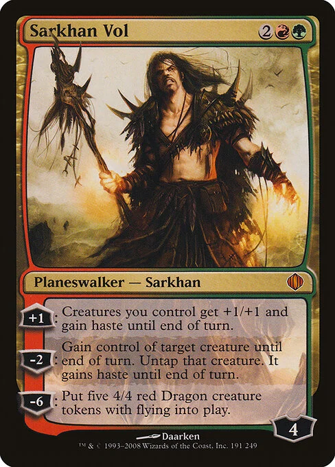 Sarkhan Vol, carta Magic di tipo Legendary Planeswalker — Sarkhan illustrata da Daarken