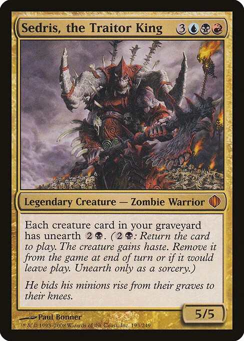 Sedris, the Traitor King, carta Magic di tipo Legendary Creature — Zombie Warrior illustrata da Paul Bonner